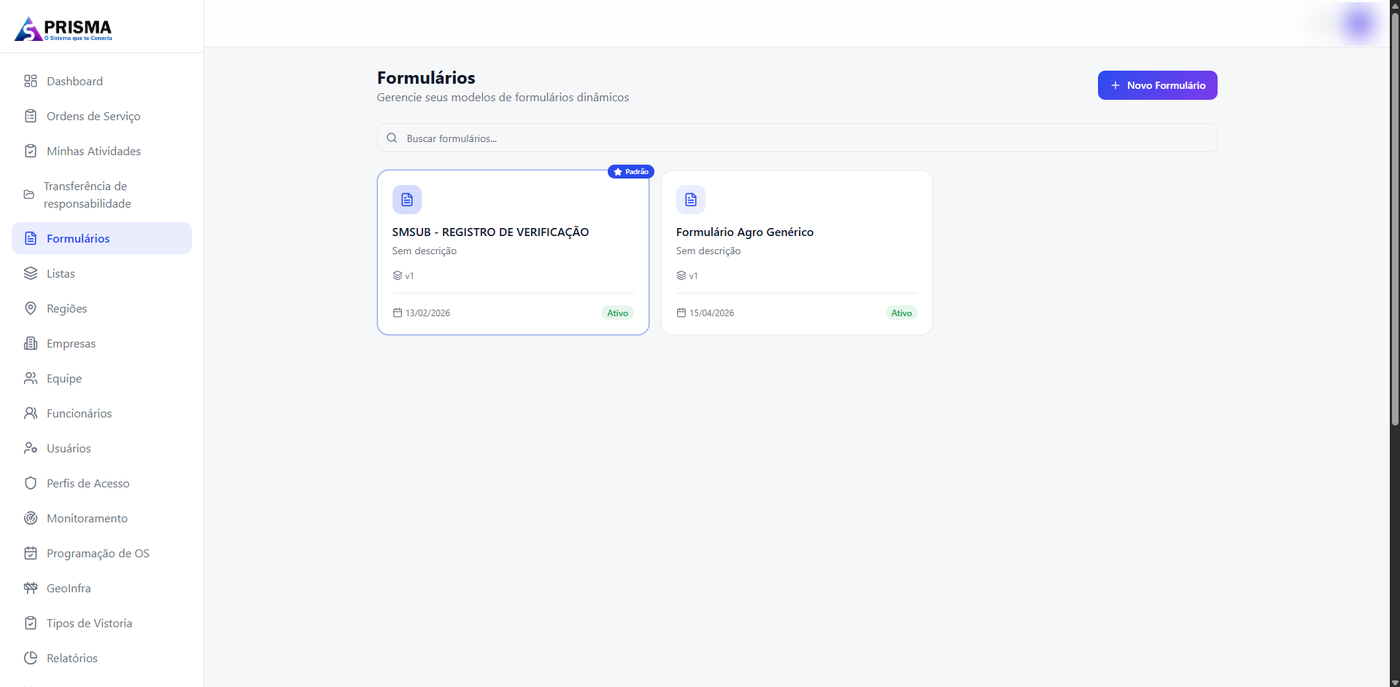 Lista de formulários dinâmicos